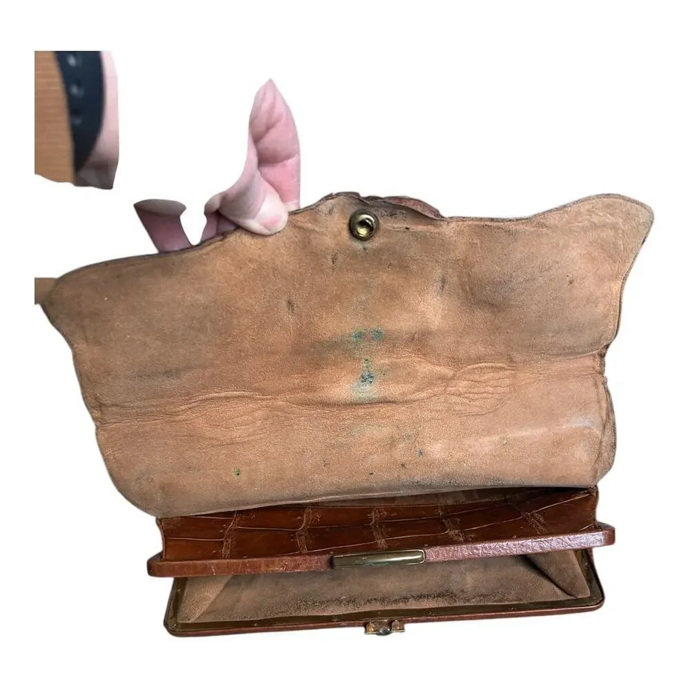 Antique Brown Hornback Alligator Crocodile With Feet Paws Purse Clutch 1940’s